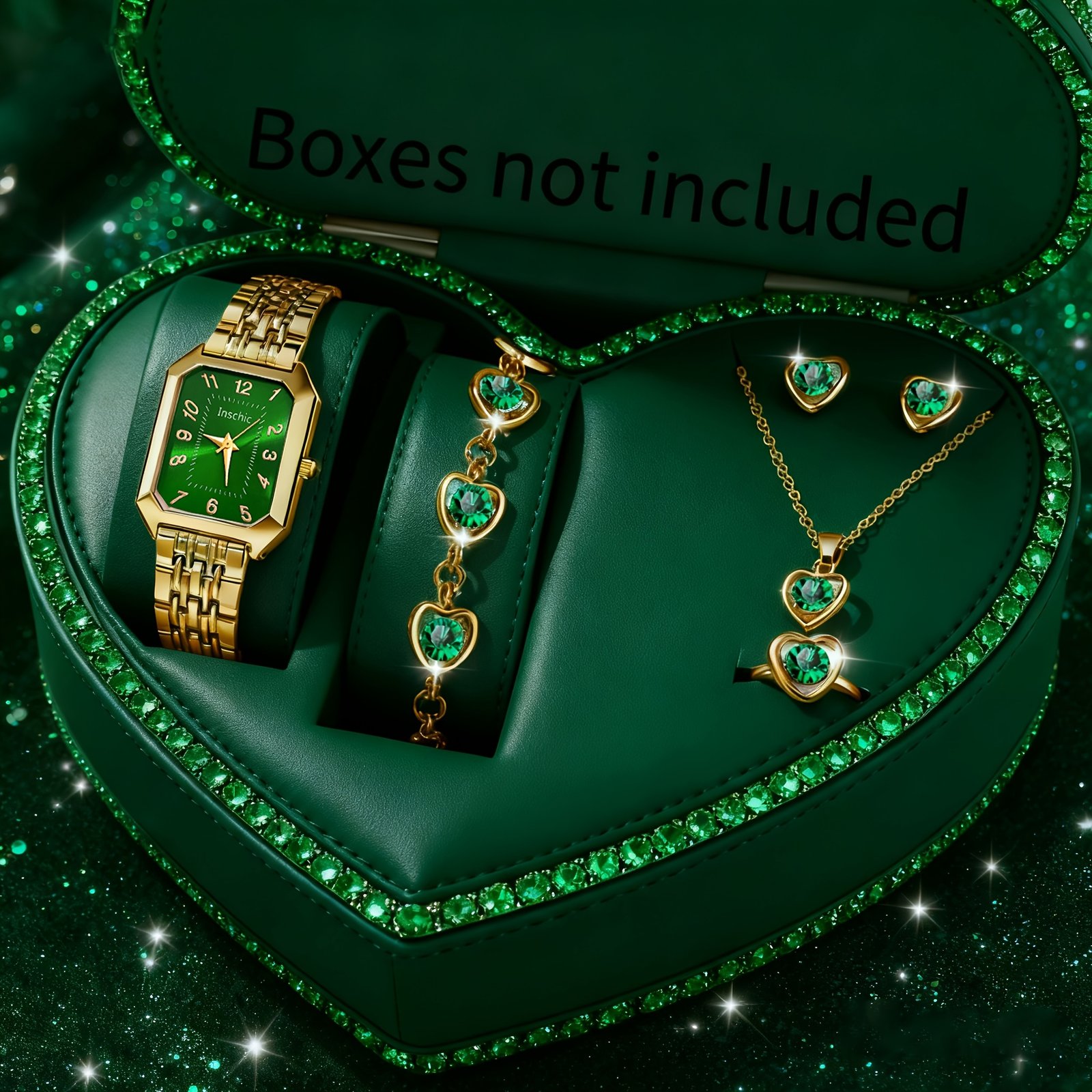 6pcs Women'S Quartz Watches Exquisite Charming, Square Dials, Heart Pendant