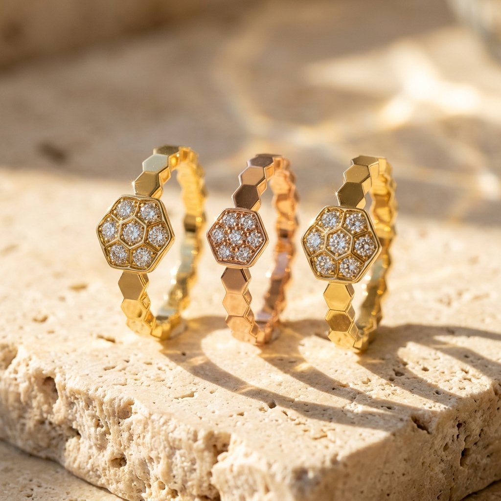 Lily's Berries Geometric Honeycomb & Berry Pavé Rings