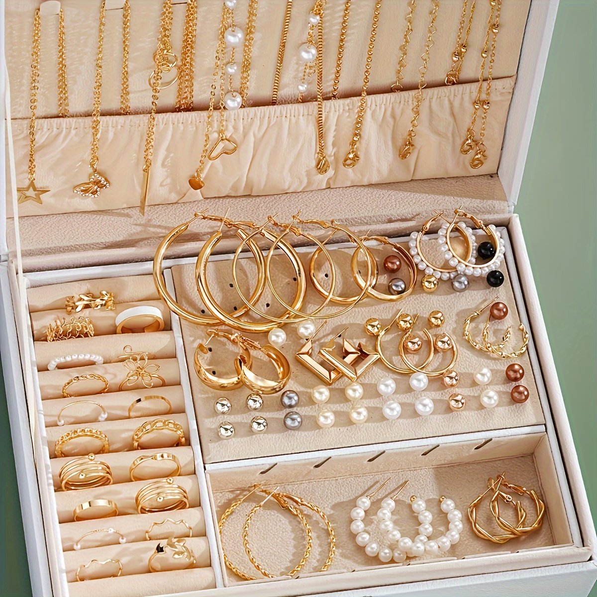 86pcs Elegant Retro Earrings, Necklace, and Ring Set - Multi-Layer Jewelry Combo